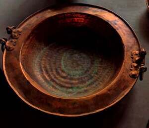 Amazing Large Antique Hand Forged Solid Copper Handled Centerpiece
